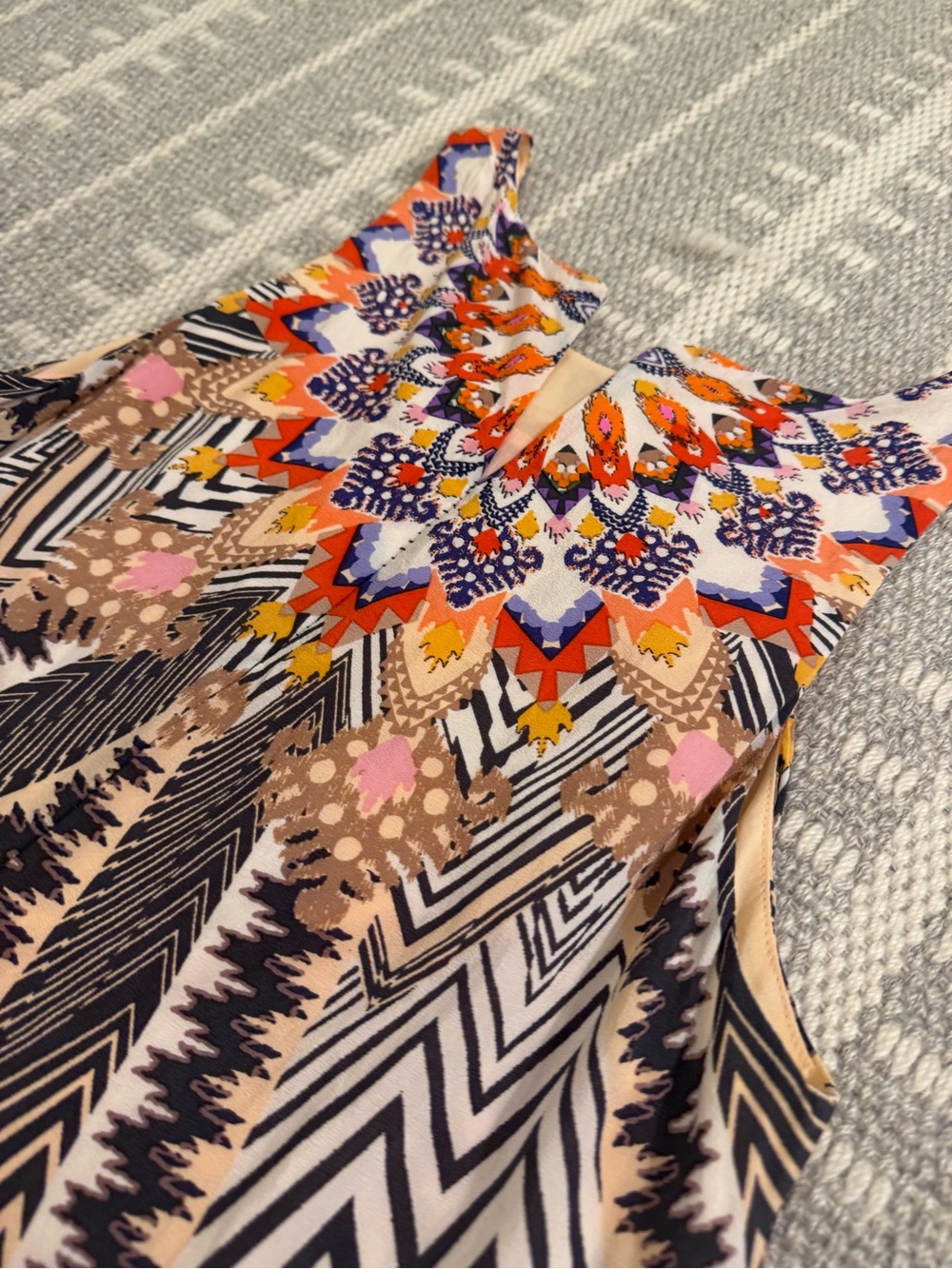 Anthropologie Silk Bohemian Geometric Midi Dress HD in Paris Size 12 - Picture 9 of 16